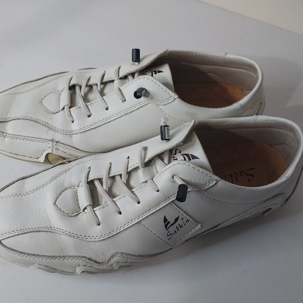 Salkin Size 40 Handmade White Leather Men's Sneakers - Picture 2 of 11